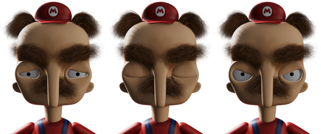 3 portraits of Mario making different faces