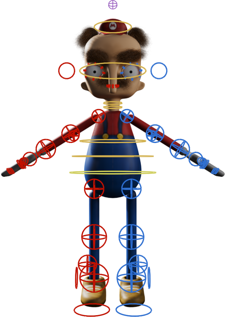 Completed Mario rig with the rig controls visible